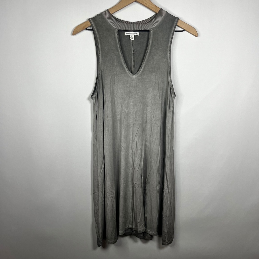 American Eagle Dress Women Small Gray Sleeveless‎ V-Neck Swing  Fit & Flare Mini